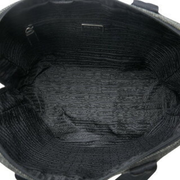 Prada triangle logo plate handbag tote bag Grey wool - Picture 5 of 10